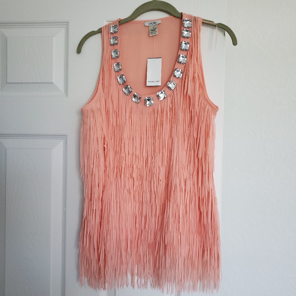 NWT Cache Fringe Diamond Top Coral Sz XS, S, M